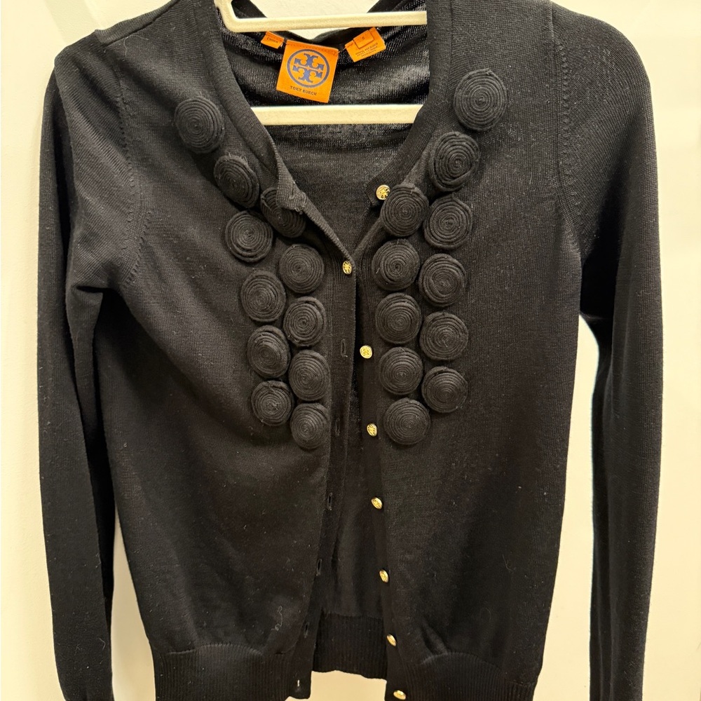 Tory Burch Black Cardigan with Textured Accents